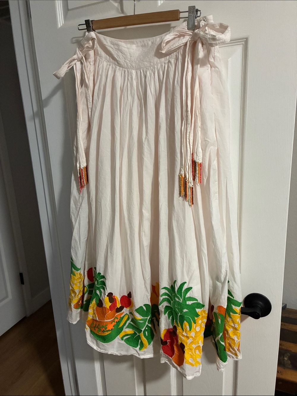 Farm Rio White Tropical Embroidered side-tie Maxi Skirt